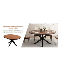 Streamdale Furniture Extendable Round Dining Table, Solid Wood and Metal