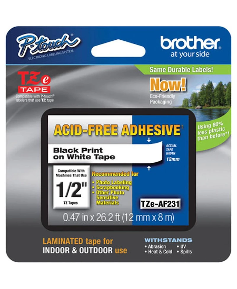 Brother 2 Pack 0.47" Black Print on Laminated Tape with Acid-Free Adhesive (26.2
