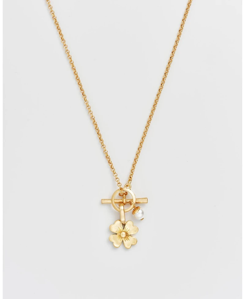 Fable England Lucky Clover and Pearl Toggle Necklace