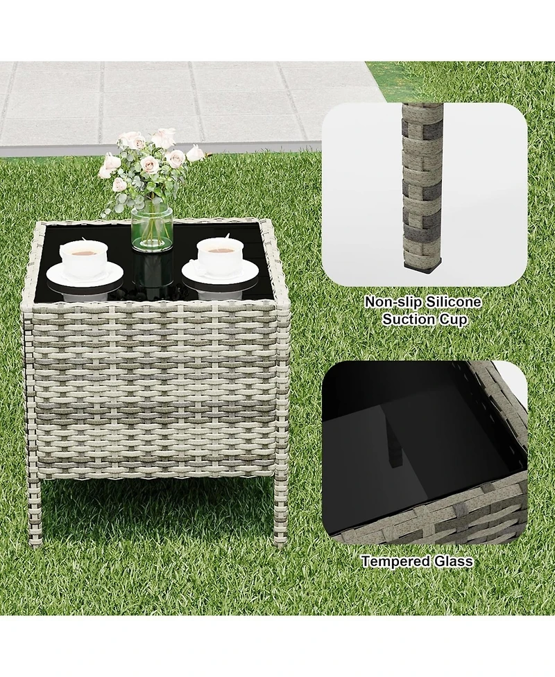 gaomon 3-Piece All-Weather Pe Rattan Outdoor Set with Cushions and Glass Table