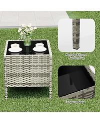 gaomon 3-Piece All-Weather Pe Rattan Outdoor Set with Cushions and Glass Table