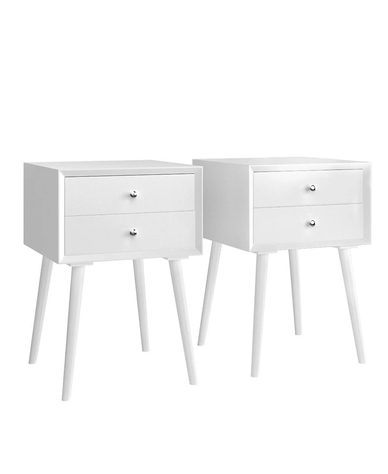 Gymax 2-Piece Wooden Mid-Century Nightstand Side Tables with Two Storage Drawers