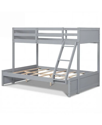 Slickblue Wooden Twin Over Bunk Bed with 3-Step Ladder and Protective Guardrails