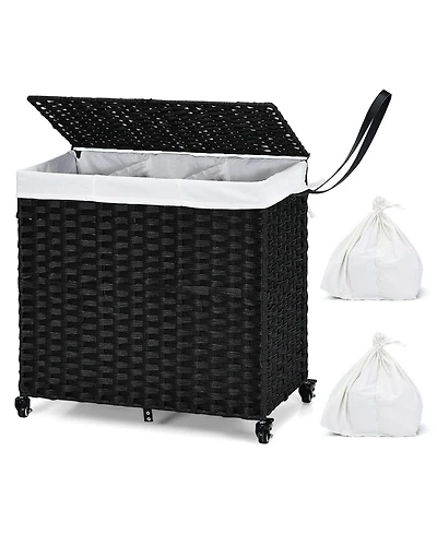 Ecooso Laundry Hamper with Wheels and Lid, Rolling Clothes Basket