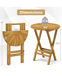 Clihome Patio Teak Wood Round Folding Side Table with Slatted Top & X-Frame, No Assembly Required