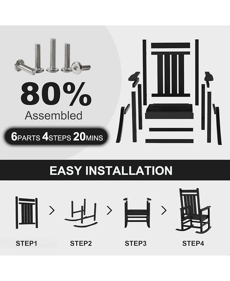 gaomon Oversized Hdpe Outdoor Rocking Chair, All Weather Poly Plastic High Back Porch Rocker