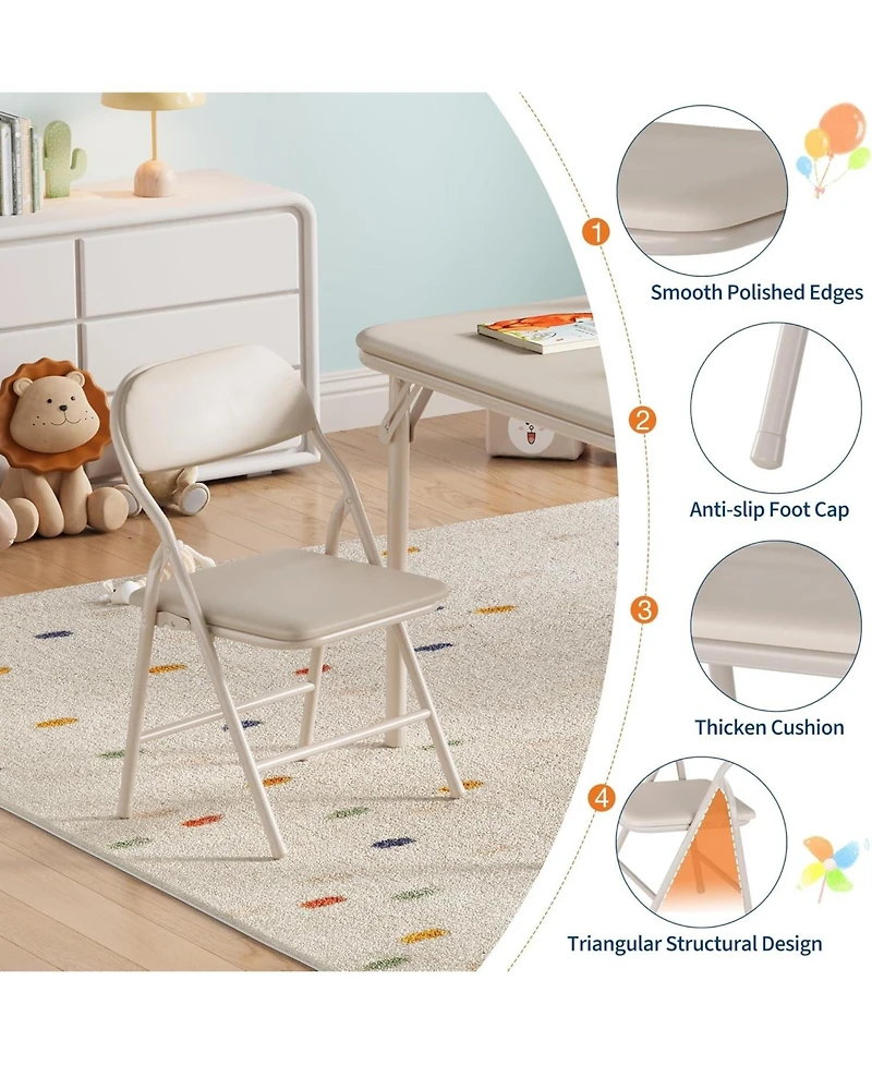gaomon 5-Piece Kids Folding Table And Chairs Set With Ultra-Soft Cushion, Portable Children's Table Set