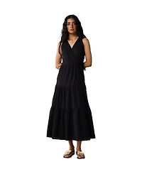 Reistor Women's Sleeveless Embroidered Wrap Dress with Tiers