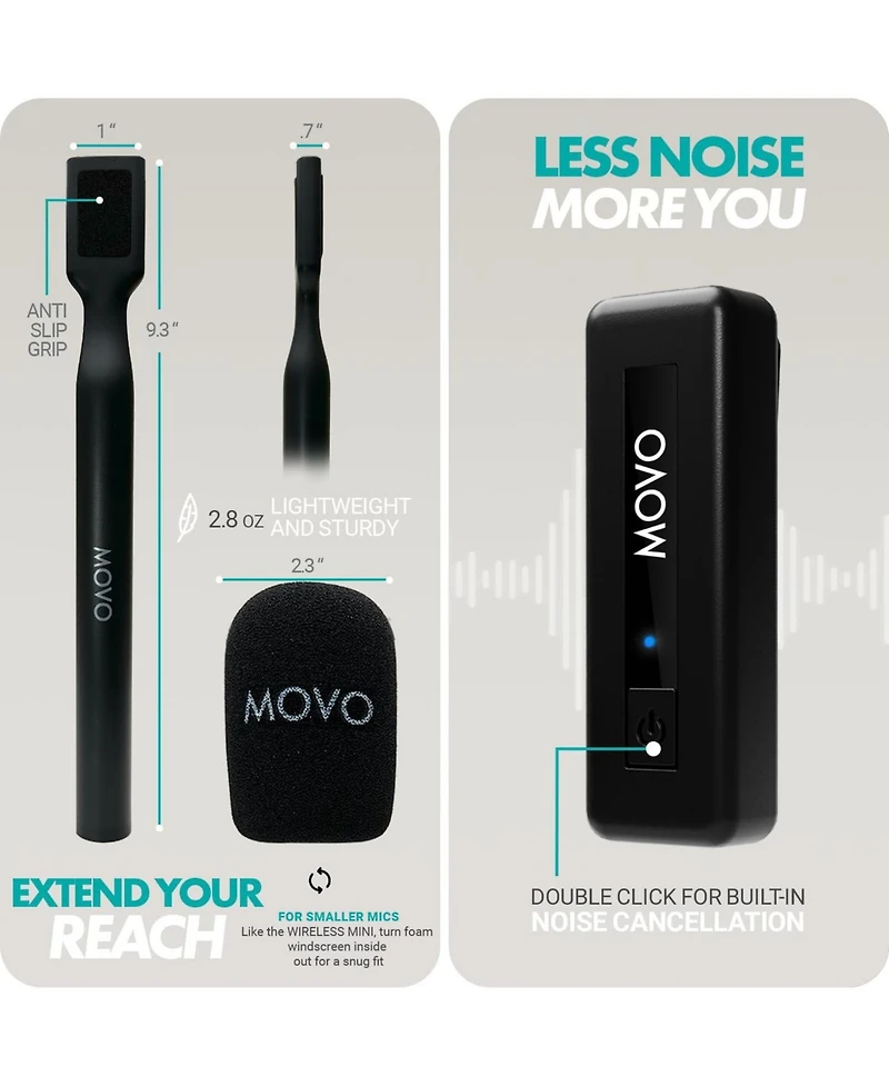 Movo Wireless Mini Di Duo Dual Ultra Compact Wireless Lavalier Microphones for iPhone with Handheld Adapter