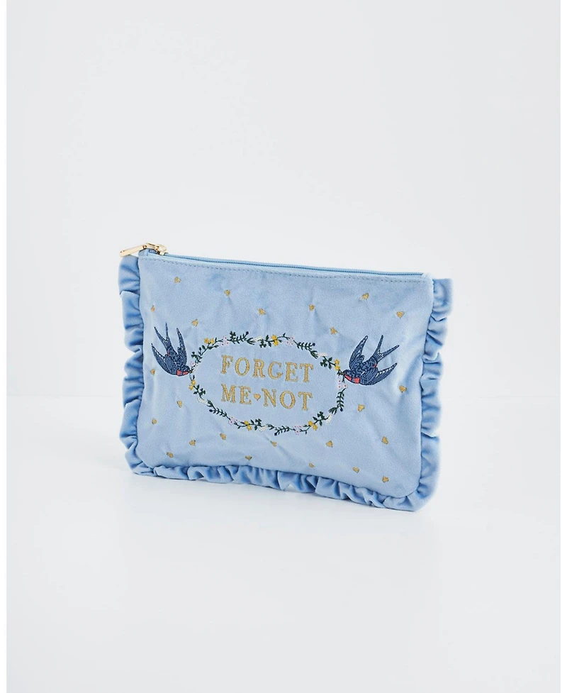 Fable England Women's Forget Me Not Velvet Embroidered Pouch