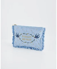 Fable England Women's Forget Me Not Velvet Embroidered Pouch