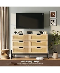 gaomon 6-Drawer Rattan Chest, Boho Wood Dresser for Bedroom