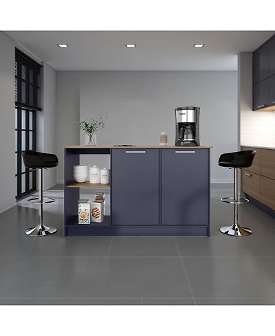 Fm Furniture Demon Kitchen Island with Storage Cabinet and Open Shelves