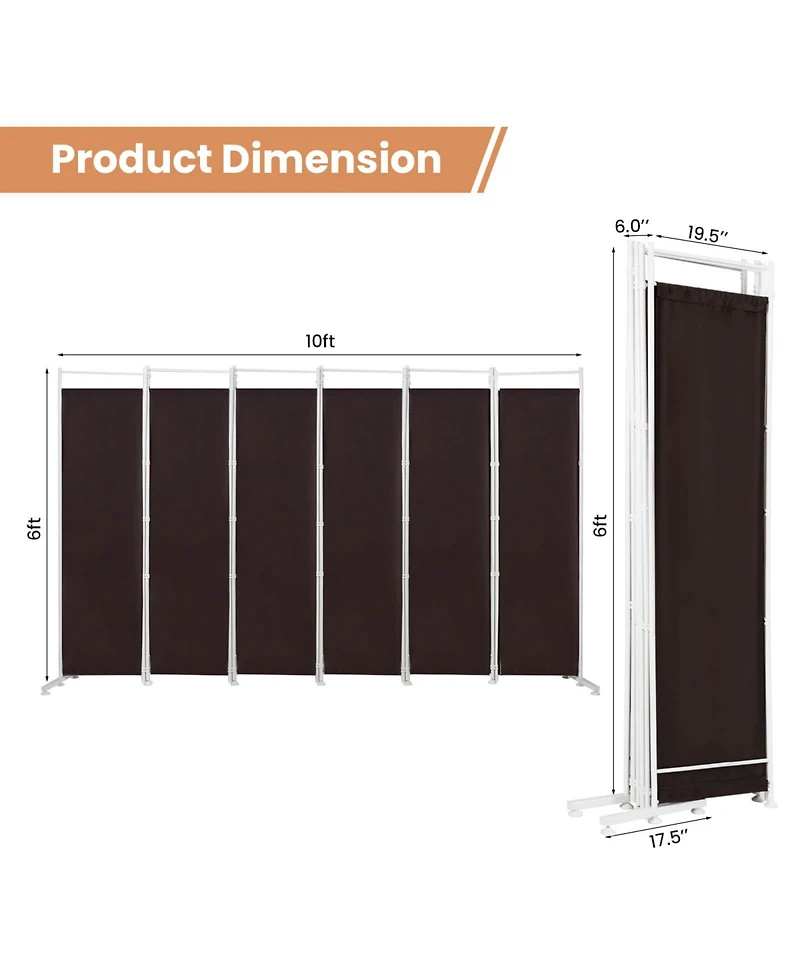 sumyeg 6-Foot 6-Panel Room Divider with Steel Support Base for Indoor Privacy Separation