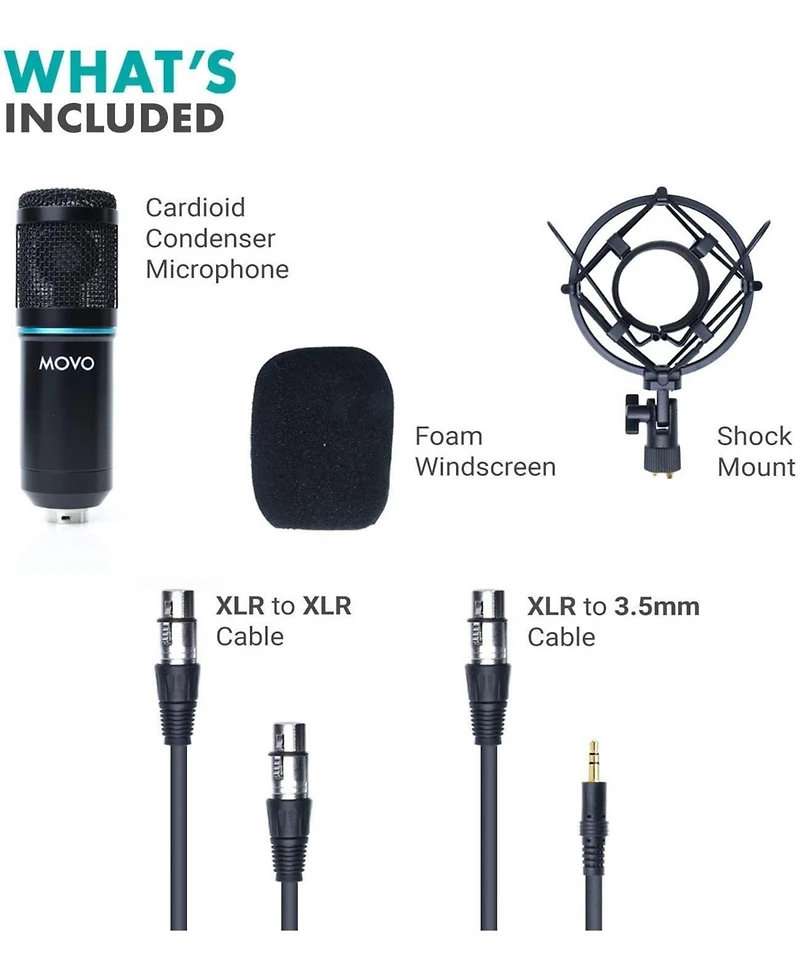 Movo Pc-M6 Universal Cardioid Condenser Podcast Microphone with Xlr and 3.5mm