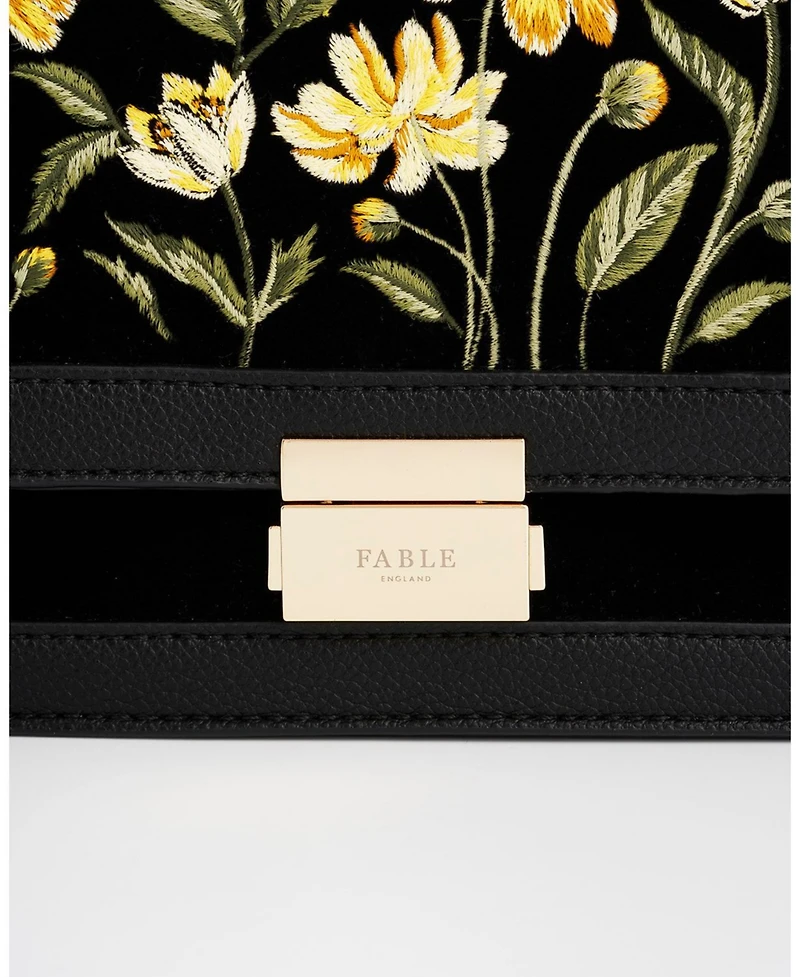 Fable England Women's Botanical Velvet Embroidered Foldover Bag