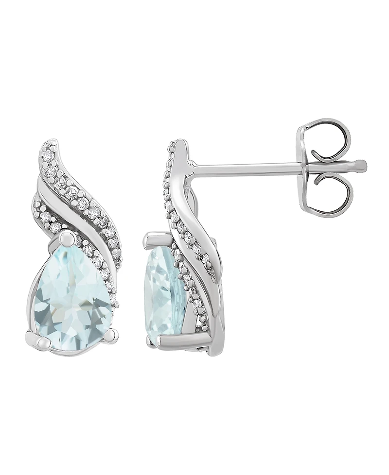 Macy's Aquamarine (1-1/5 ct. t.w.) & Diamond (1/10 ct. t.w.) Earrings in Sterling Silver