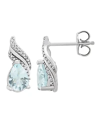 Macy's Aquamarine (1-1/5 ct. t.w.) & Diamond (1/10 ct. t.w.) Earrings in Sterling Silver
