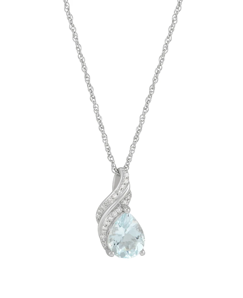 Macy's Aquamarine (1-1/3 ct. t.w.) & Diamond Accent Pendant Necklace in Sterling Silver