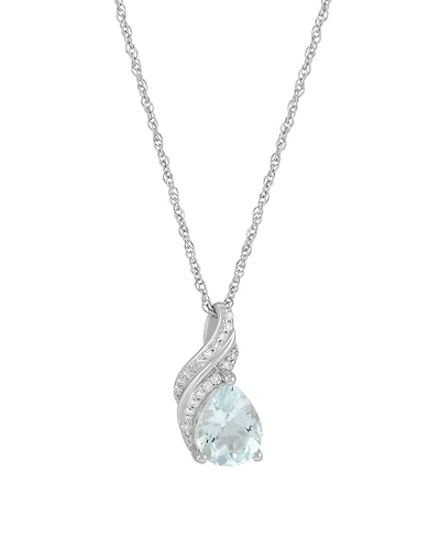 Macy's Aquamarine (1-1/3 ct. t.w.) & Diamond Accent Pendant Necklace in Sterling Silver