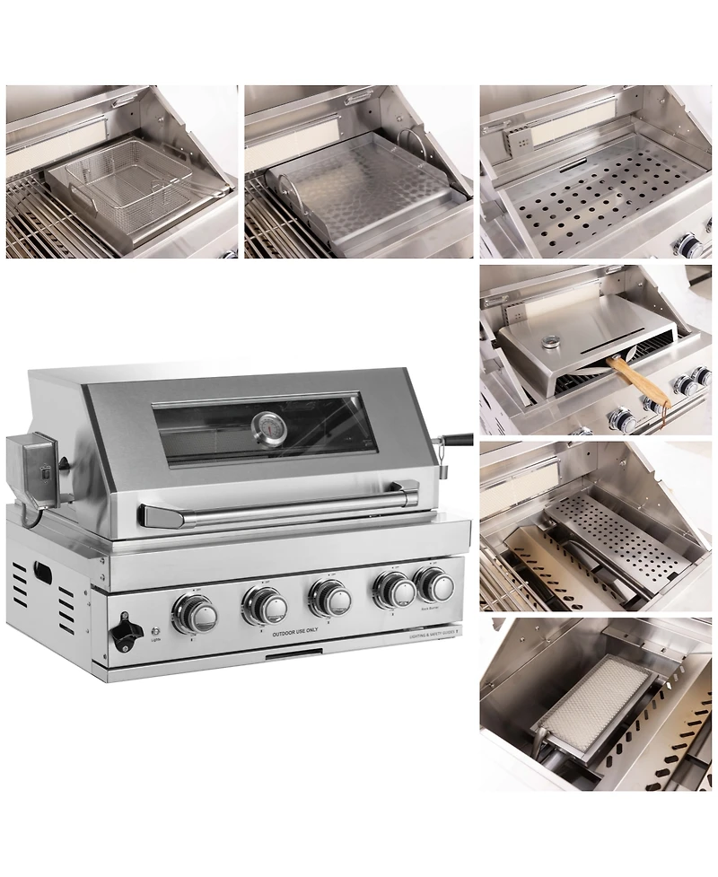 Mondawe 32" Built-In Gas Grill Outdoor Kitchen with Infrared Burner, Ice Box and Tool Set