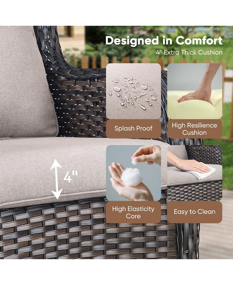 Pocassy 5-Pieces Patio Furniture Set, Outdoor Wicker Sofa Couch with Chairs Ottomans Red Cushions, All Weather High Back Modern Conversation Set