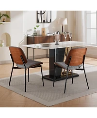 Clihome Furniture, Dining Chairs Set of 2 Mid Century Modern Retro Faux Leather Chair with Walnut Bentwood Back