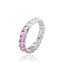Suzy Levian Sterling Silver Half and Emerald-Cut Oval-cut Duo Eternity Band