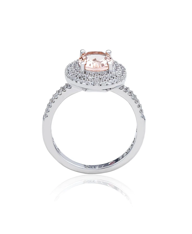 Suzy Levian Sterling Silver Oval Cubic Zirconia Pave Double Halo Ring