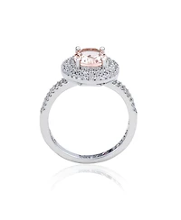 Suzy Levian Sterling Silver Oval Cubic Zirconia Pave Double Halo Ring