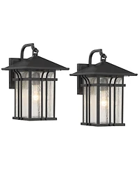 John Timberland Syon Mission Outdoor Wall Light Fixtures Set of 2 Painted Bronze Lantern Clear Seeded Glass for Post Exterior Barn