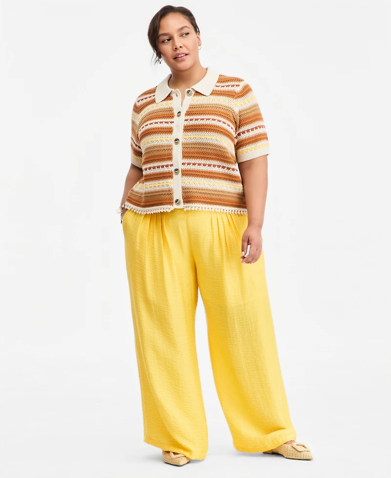 On 34th Trendy Plus Textured Stripe Collared Cardigan, Macy's Exclusive