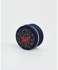 Fable England Women's Butterfly Velvet Embroidered Circle Jewellery Box