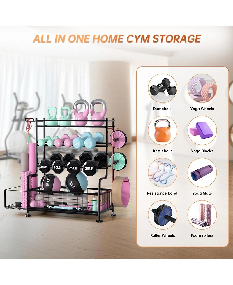 gaomon Dumbbell Rack Stand, Weight Rack with Hooks, Storage for Kettlebells and Yoga Mat, 350 lbs, for Home Gym