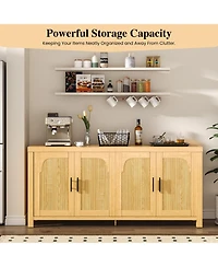 homfan Modern Farmhouse Credenza Sideboard, Fluted Doors and Adjustable Shelves with Cable Management for Dining, Kitchen, Living Room Storage