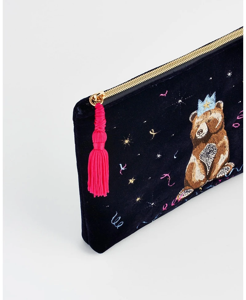 Fable England Women's Party Bear Embroidered Pouch