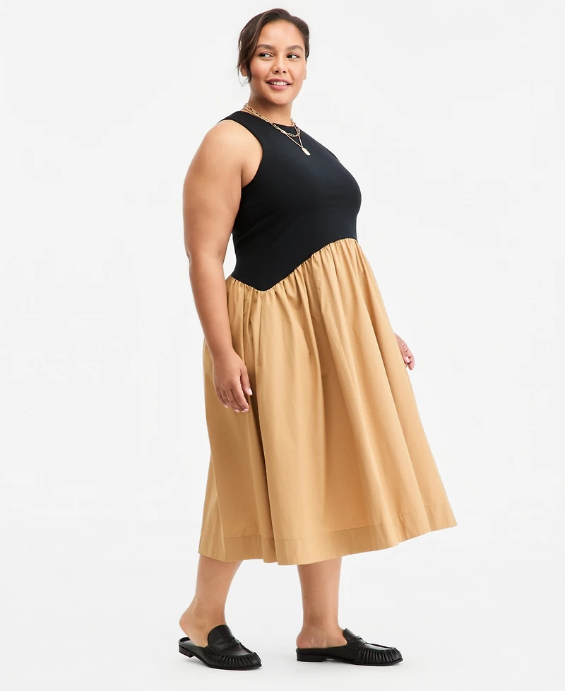 On 34th Plus Curved-Waist Mixed-Media Midi Dress, Macy's Exclusive
