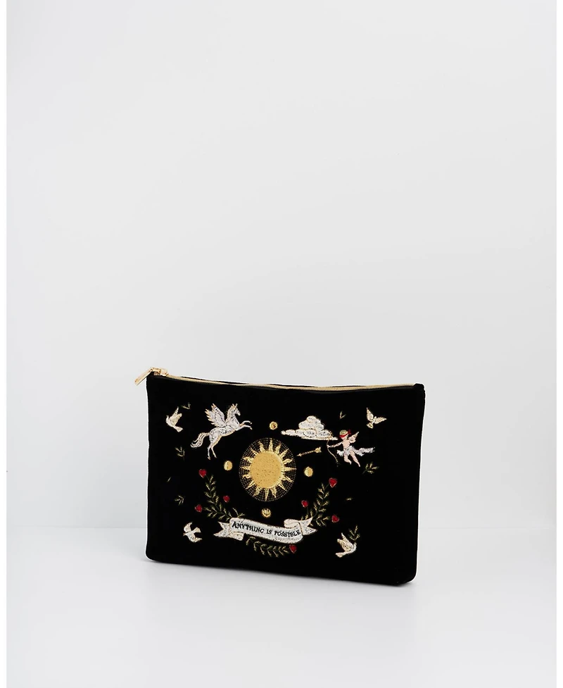 Fable England Women's Celestial Velvet Embroidered Pouch