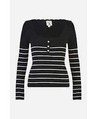 Yumi Women's Button Detail Long Sleeve Rib Knit Top