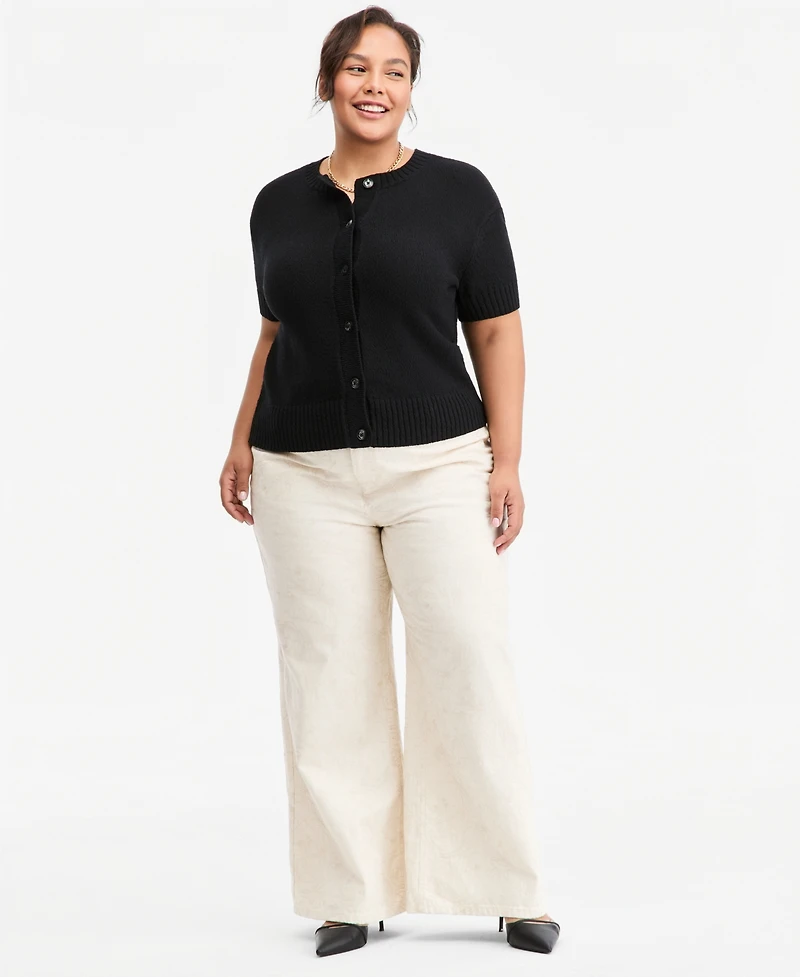 On 34th Trendy Plus Short-Sleeve Button-Front Cardigan, Macy's Exclusive