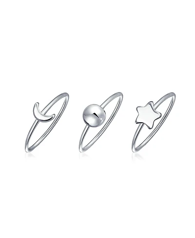 Bling Jewelry Set of 3 Minimalist Celestial Silver Sun Moon Star Stacking Bands Ring Set