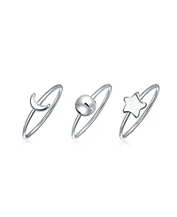 Bling Jewelry Set of 3 Minimalist Celestial Silver Sun Moon Star Stacking Bands Ring Set
