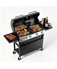 Xo Stainless Steel 5 Burners Gas Grill Griddle Combo for Backyard Patio, Total Cooking Area