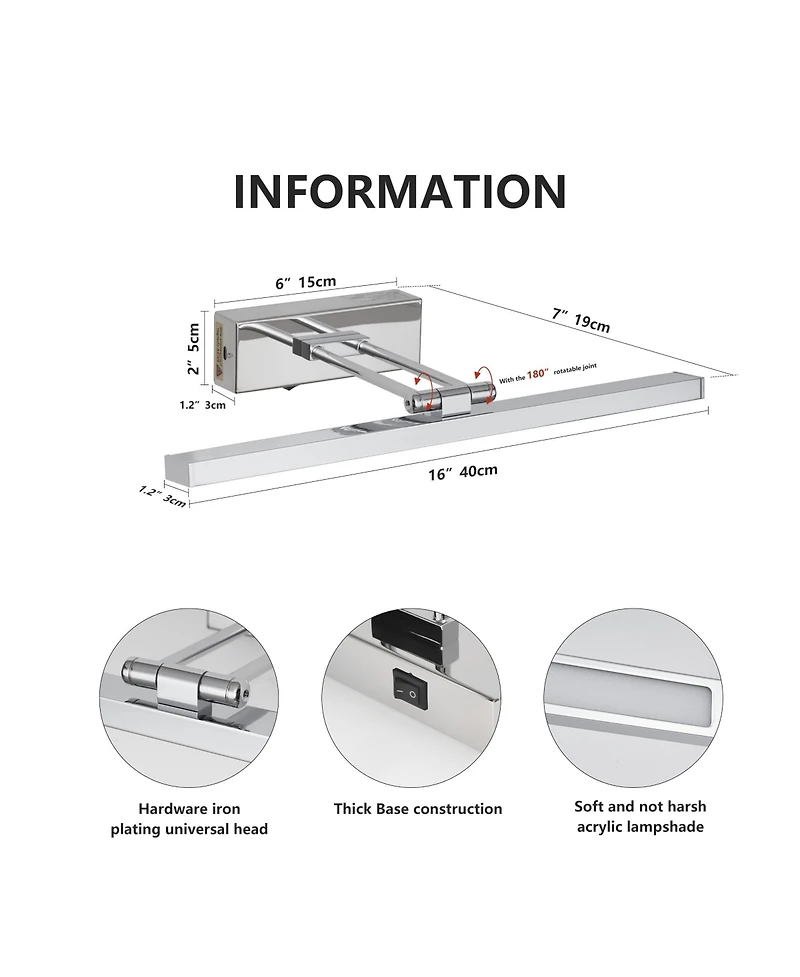 Busdays Battery Picture Light Wireless for Painting with Remote Full Metal Rechargeable Chrome Art Light Wall Sconce Display for Portrait Gallery