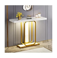 Slickblue Contemporary Console Table with Faux Marble Finish and Built-In Led Lights