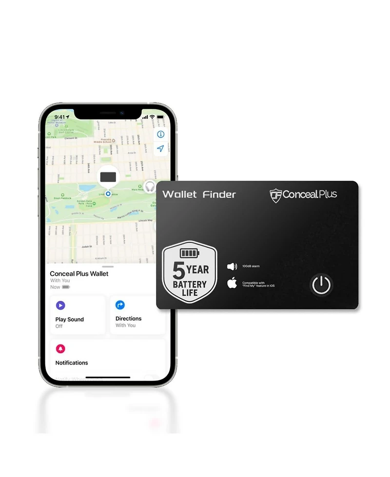 Conceal Plus Men's Wallet Finder Slim Tracker with 5-Year Battery Life for Wallet, Backpack, Luggage and More, Works with Apple Find My iOS