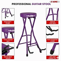 5 Core Guitar Stool 3.15" Padded Chair Foldable Heavy Duty Music Seat Built in Foot Rest Guitar Stand