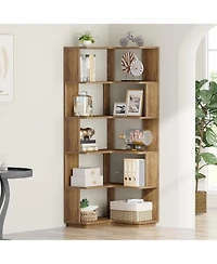 Slickblue Corner L-Shaped Bookcase with 6 Shelves for Display and Storage
