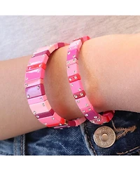 The Lovery Hot Pink Domino Stretch Bracelet 14K Gold-Plated Over Brass 8 millimeters
