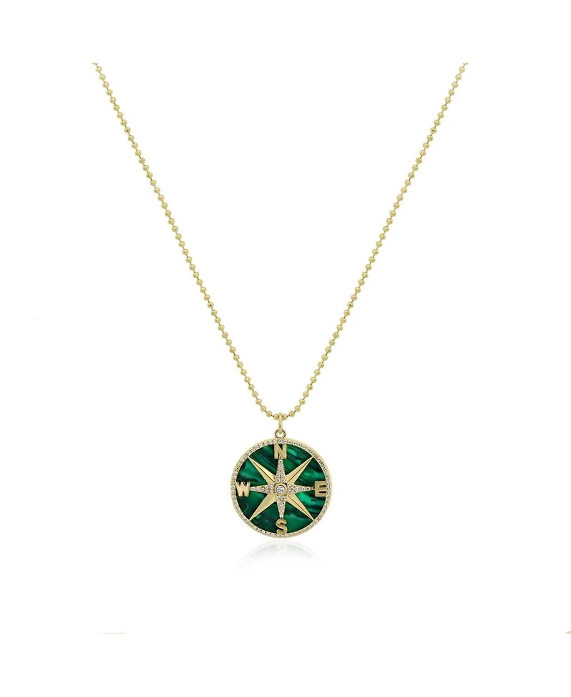 The Lovery Malachite Cz Compass Necklace 14K Gold Plated